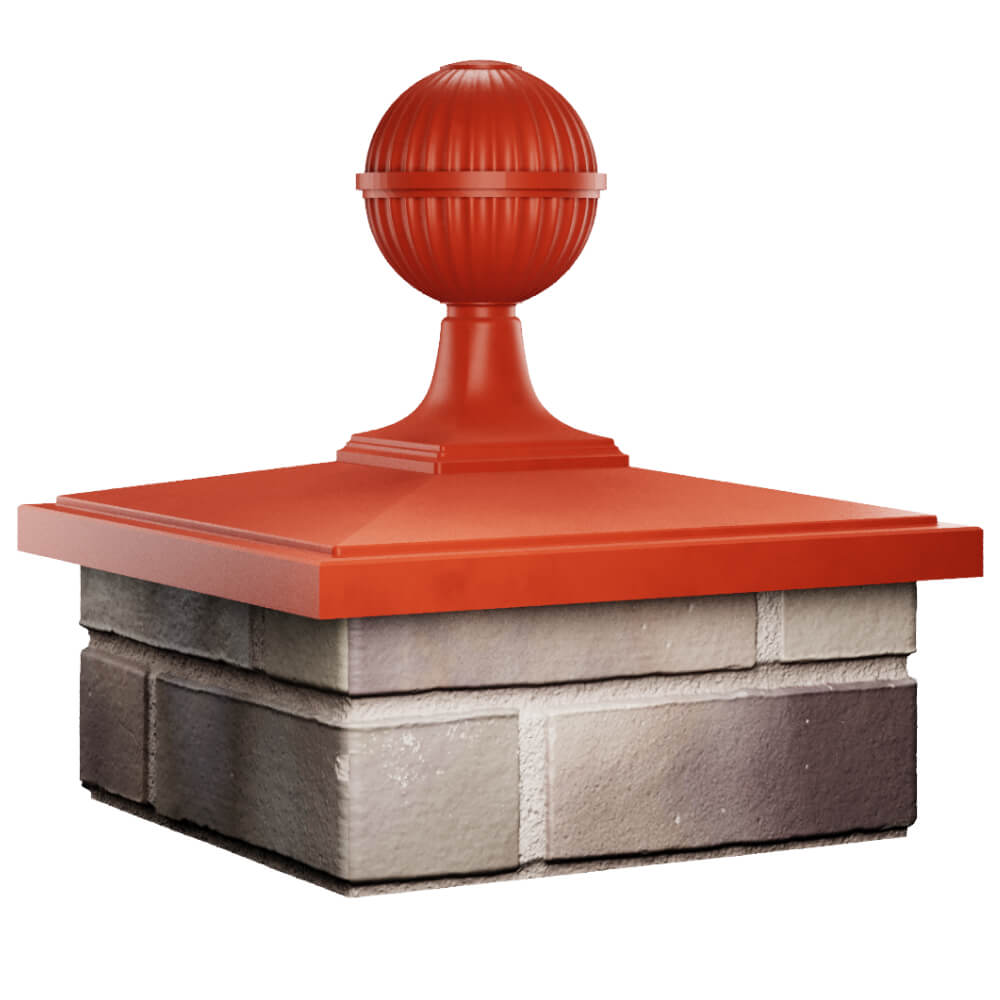 Колпак Zking БонаМоно Красный с шаром на столб 1.5х1.5 кирпича (385х385, 400х400мм) в сборе в Улан-Удэ фото