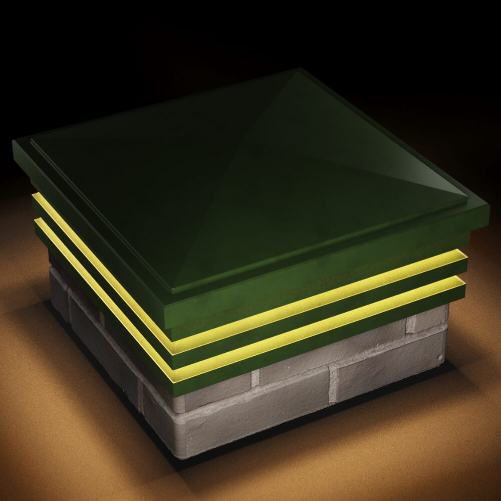 Колпак Zking Бона ХайТек Зеленый на столб 1.5х1.5 кирпича (385х385мм) с подсветкой в Улан-Удэ фото