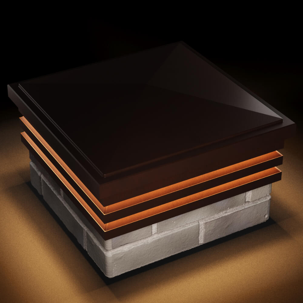 Колпак Zking Бона ХайТек Коричневый на столб 1.5х1.5 кирпича (385х385мм) с подсветкой в Улан-Удэ фото