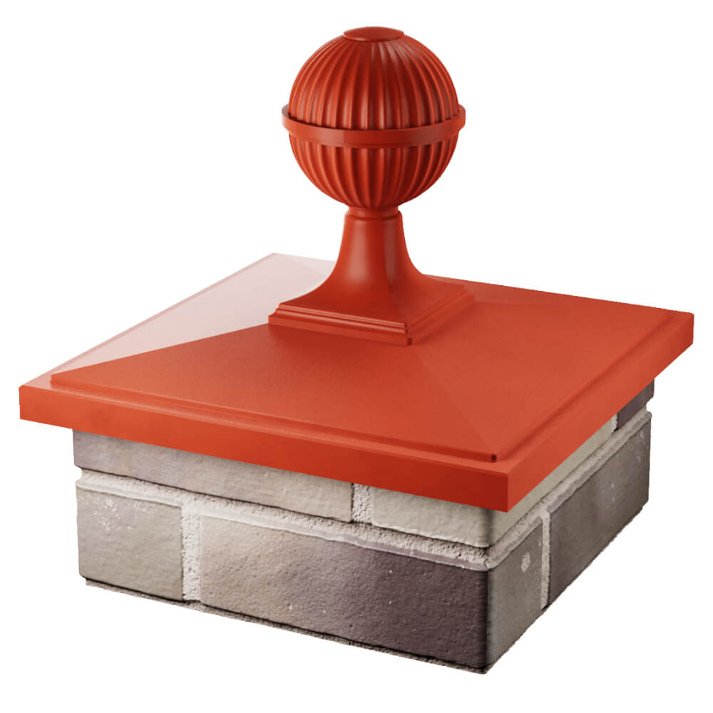 Колпак Zking БонаМоно Красный с шаром на столб 1.5х1.5 кирпича (385х385, 400х400мм) в сборе в Улан-Удэ фото